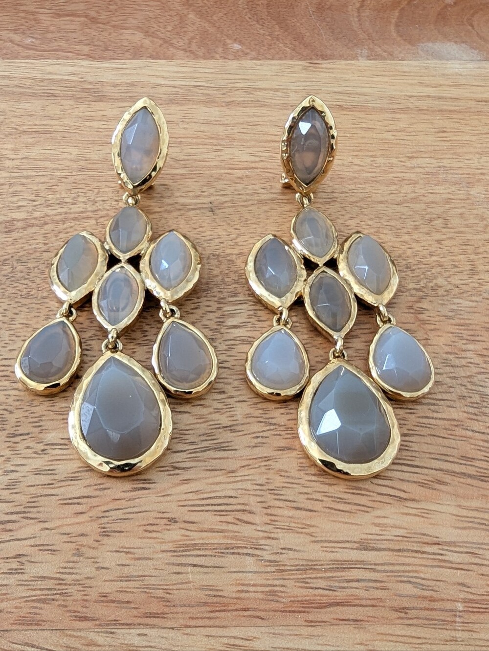 BCBG MAXAZRIA Glass Stone Chandelier Earrings in Gray and Gold